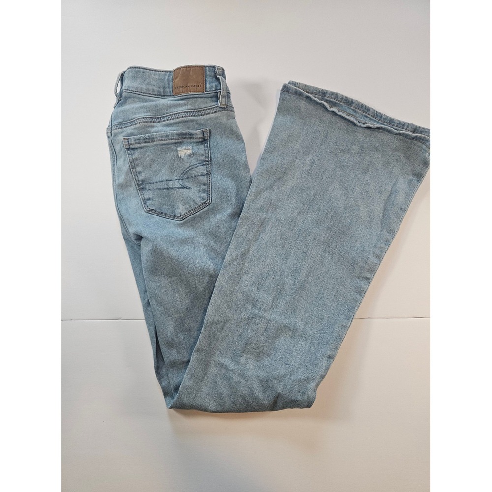 American Eagle Flare Jeans Womens 0 Blue Distressed Next Level Stretch Denim - Picture 3 of 7